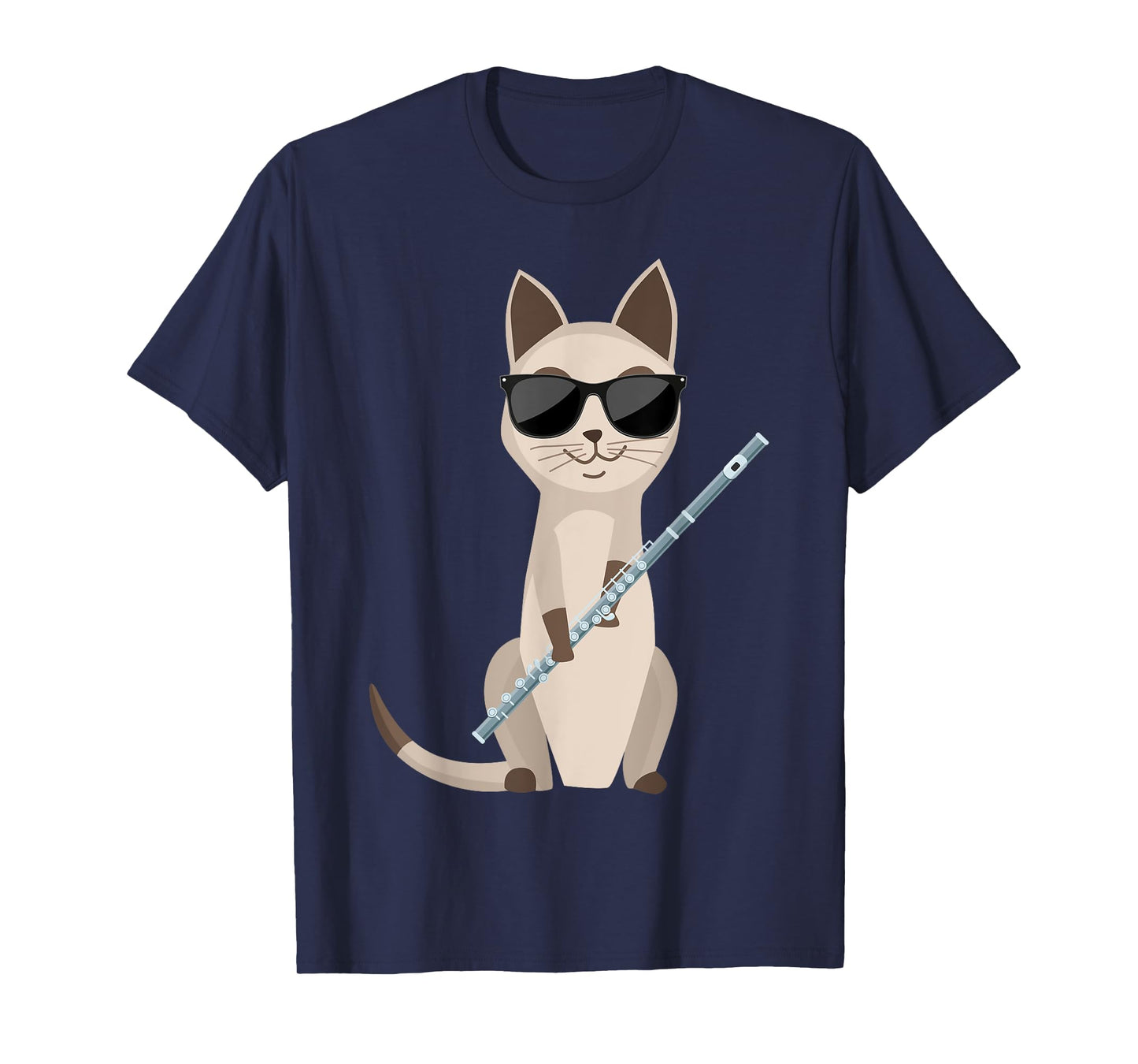 Funny Cat Wearing Sunglasses Playing Flute Flutist Cat T-Shirt for Men Women Girls Kids