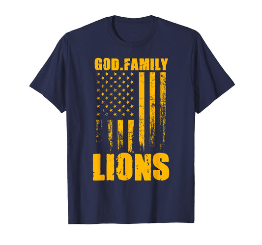 Mansfield Lions God. Family. Vintage USA Flag T-Shirt