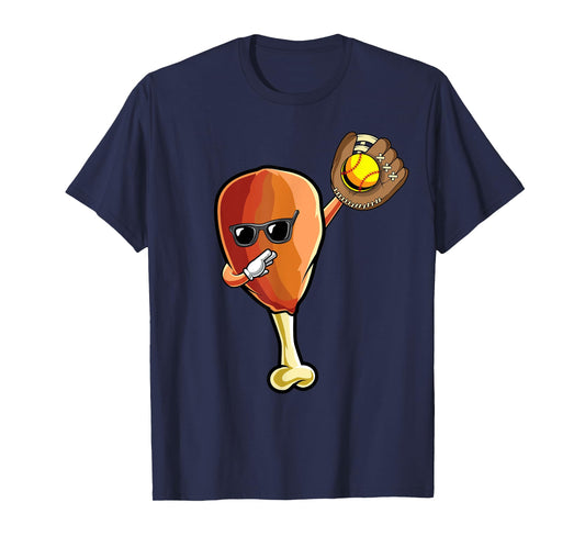 Funny Thanksgiving Softball Team Player Coach Turkey Leg Day T-Shirt