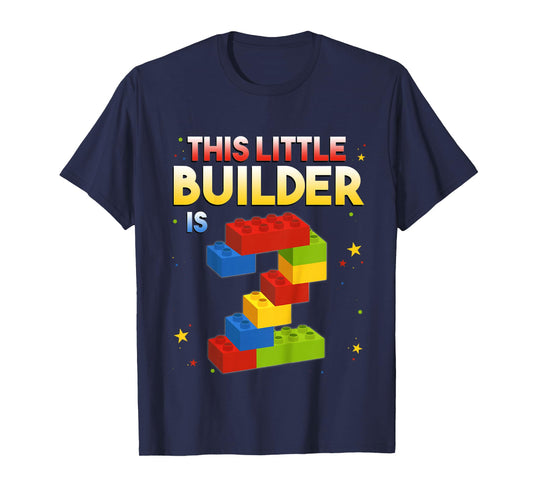 2 Years Old Builder Boy Girl Gift Building Blocks Birthday T-Shirt