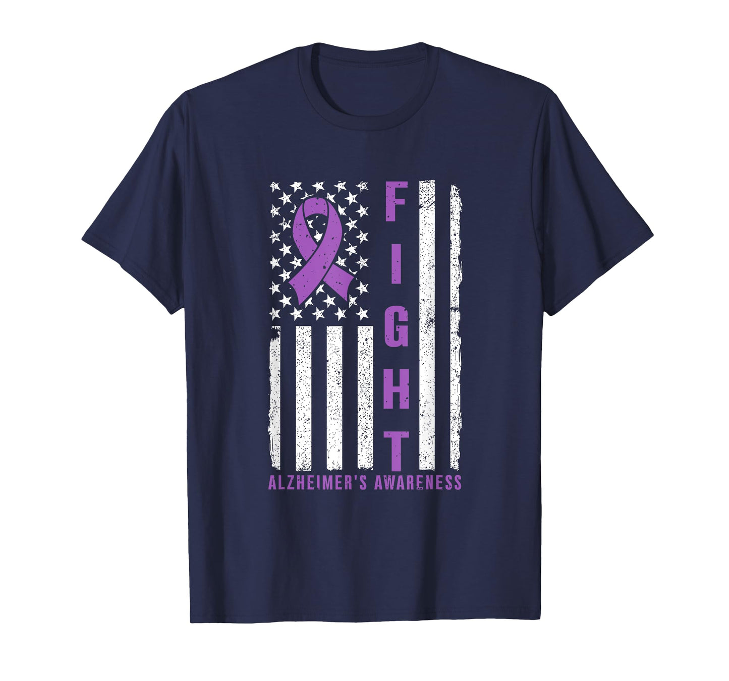 Fight Against Alzheimer's Purple Ribbon American Flag Mens T-Shirt