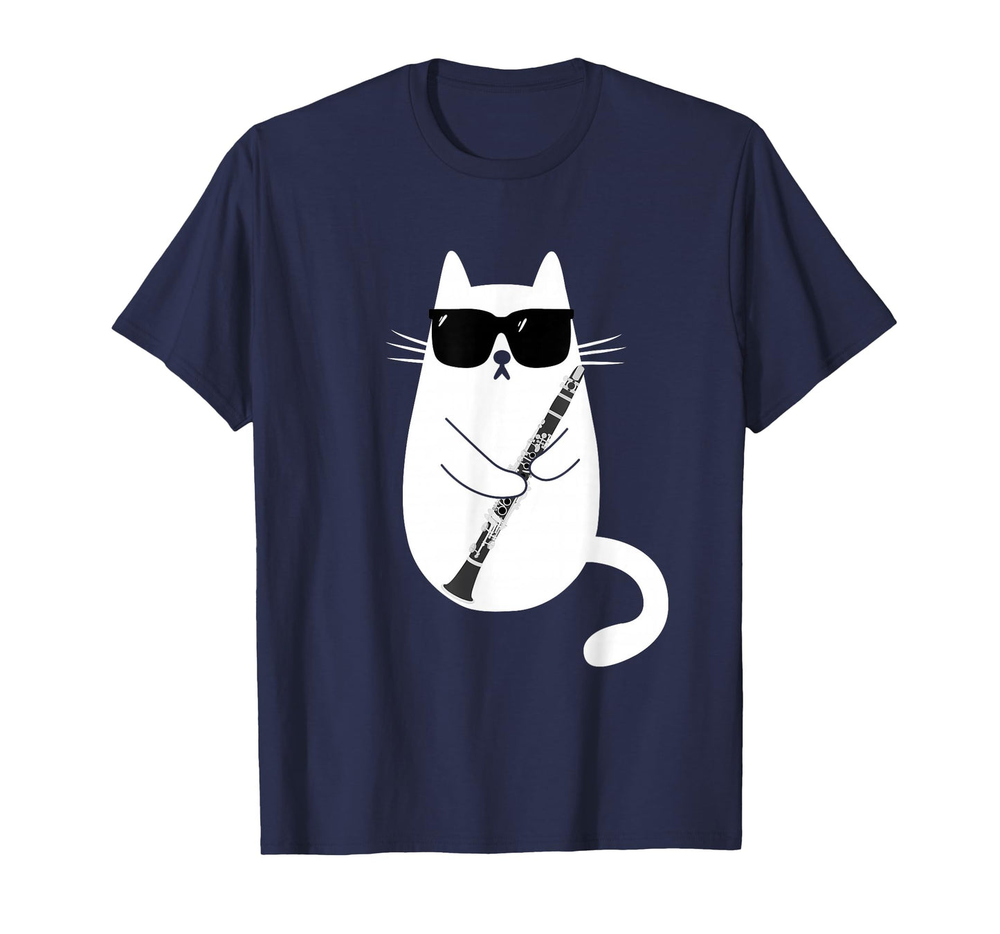 Funny Cat Wearing Sunglasses Playing Clarinet Musician T-Shirt