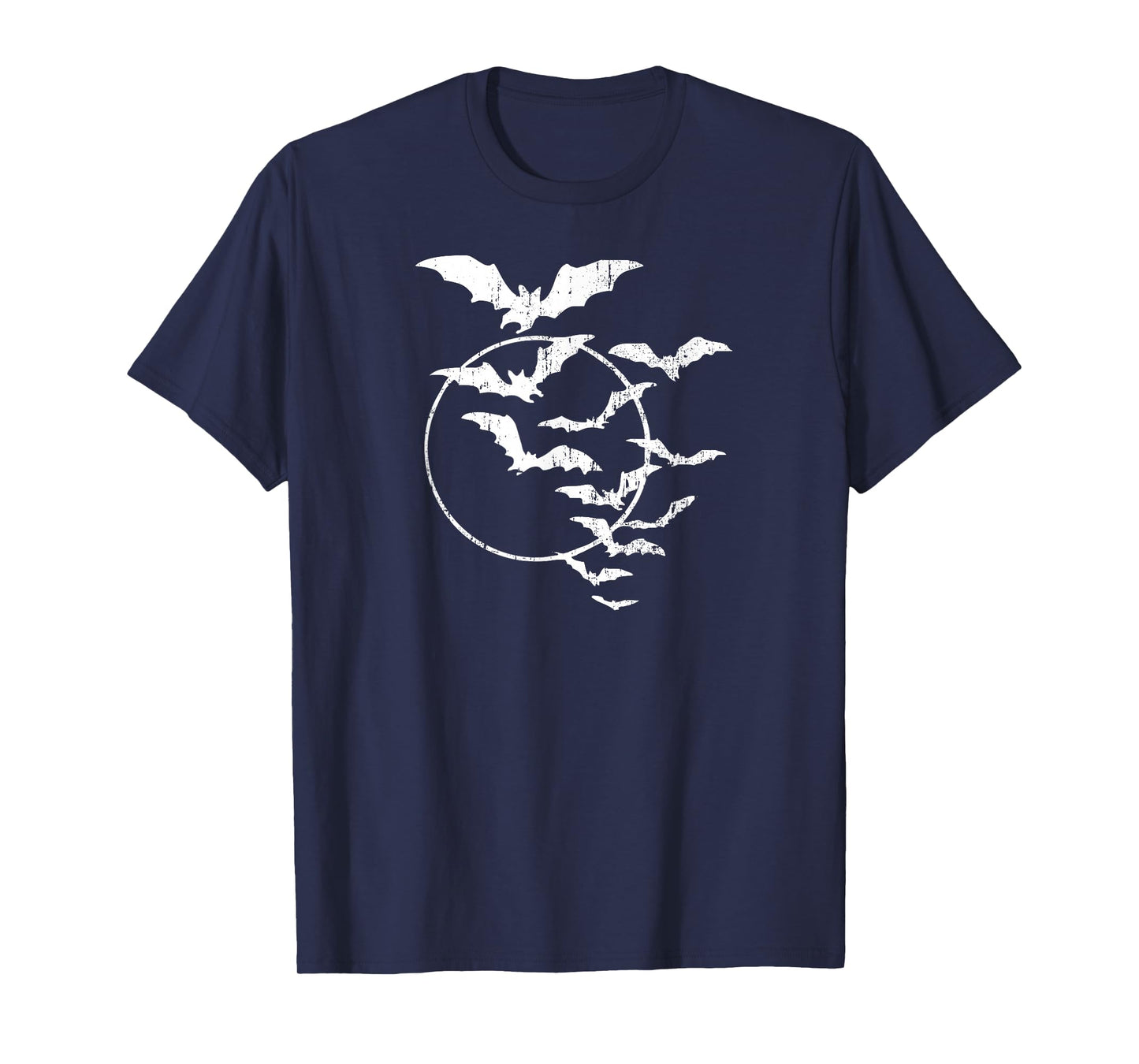Halloween Swarm of Bats Full Moon Spooky Vintage Art Graphic T-Shirt