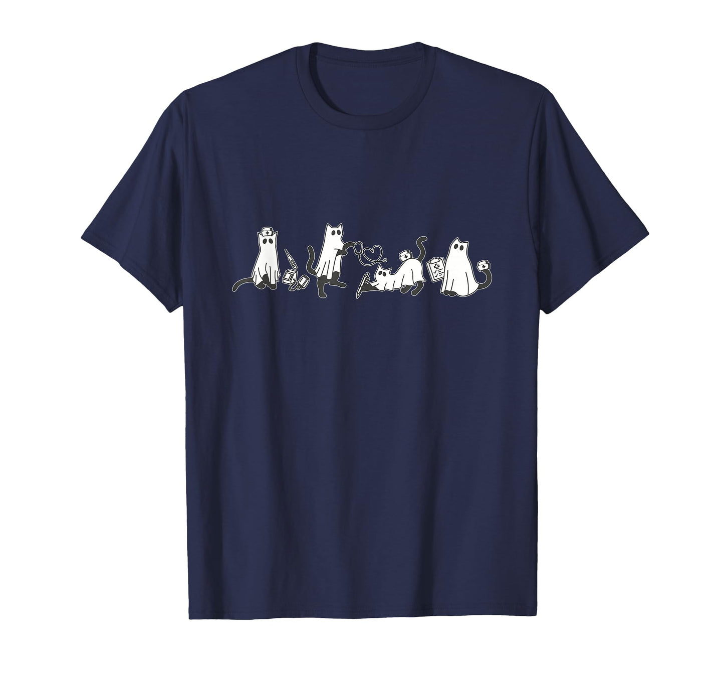 Cute Black Cat Nurse Halloween Ghost Nurse Cat Lover Cat Mom T-Shirt