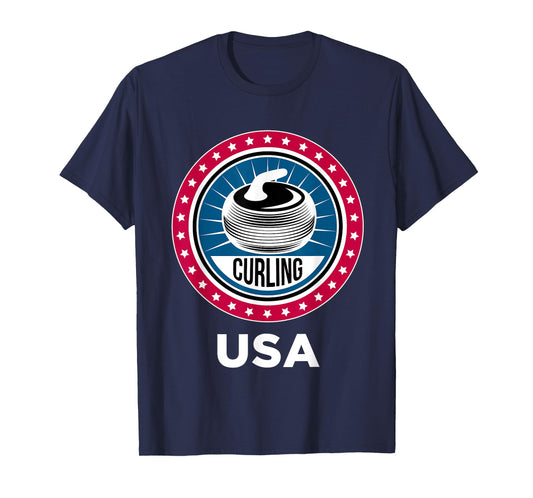 Curling USA Support the Team Tshirt USA Flag Curl Clean T-Shirt