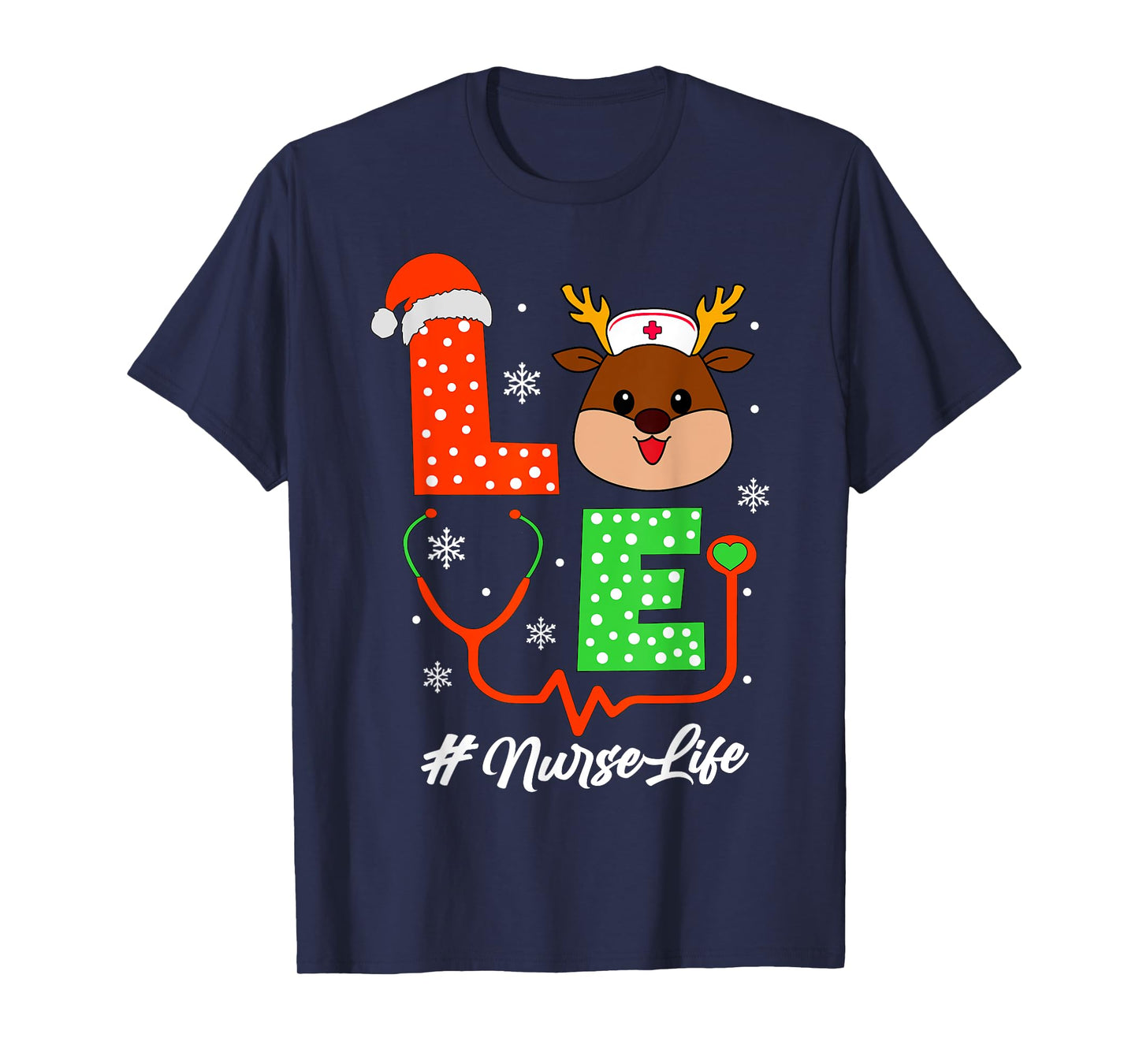 Christmas Nurse Scrub Tops For Women Love Reindeer Nurse T-Shirt