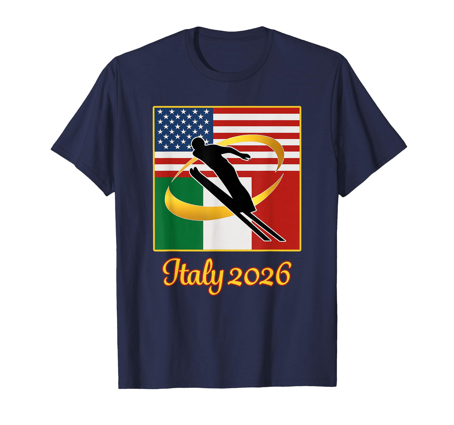 Italy 2026 Ski Jump 2026 USA Italy Flags Winter Sports T-Shirt