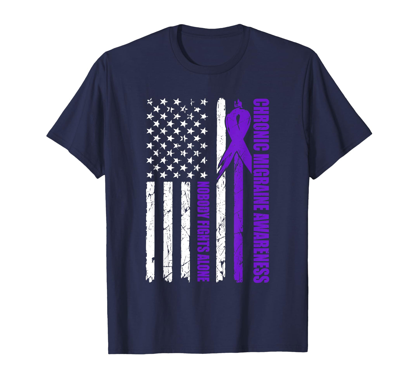 Chronic Migraine Awareness USA Flag Purple Ribbon Mens Dads T-Shirt
