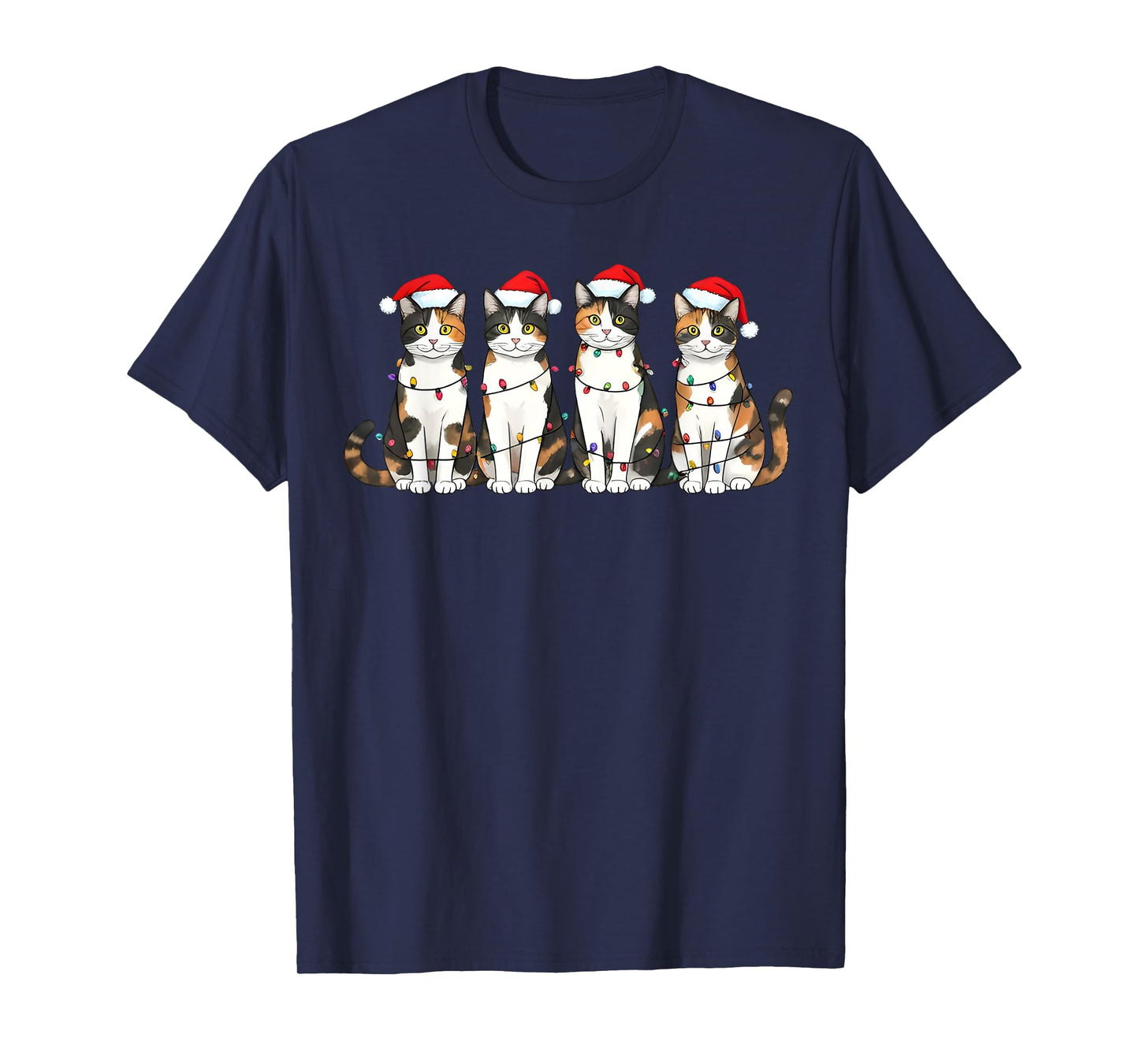 Calico Cat Santa Christmas Lights T-Shirt for Men Women Kids