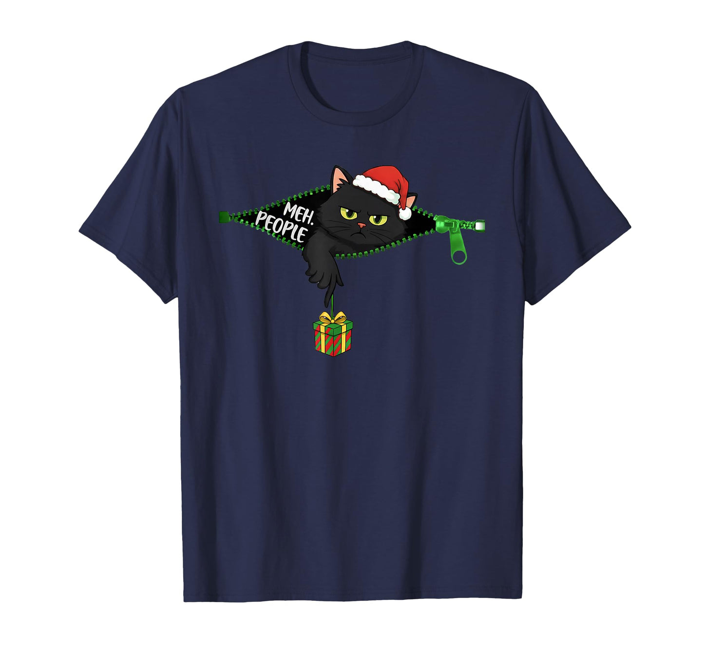 Funny Grumpy Black Cat Christmas Meh People Xmas T-Shirt