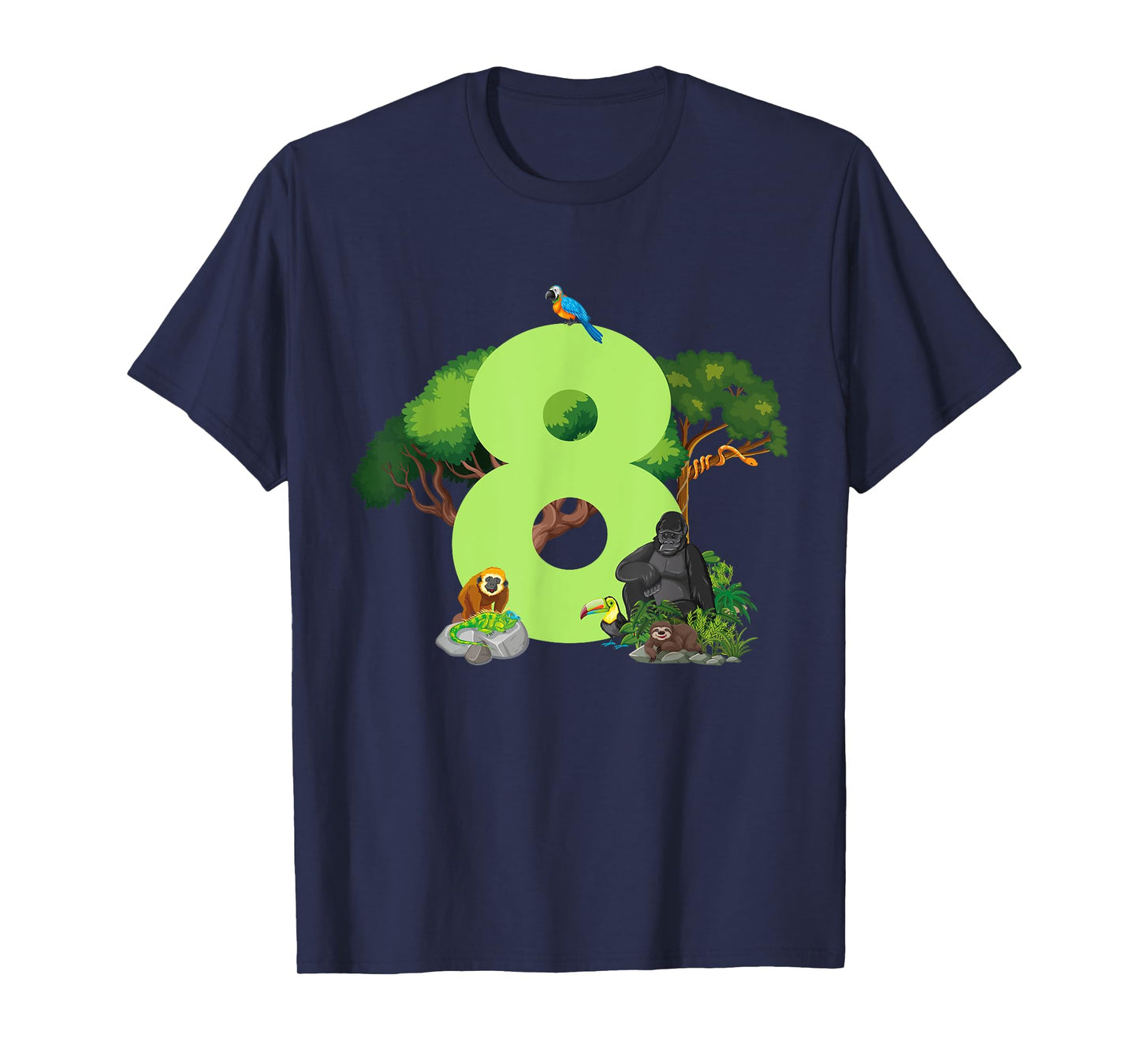 8th Birthday Jungle Animals Safari Rainforest 8 Year Old T-Shirt