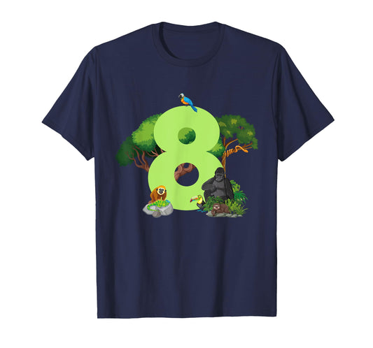 8th Birthday Jungle Animals Safari Rainforest 8 Year Old T-Shirt