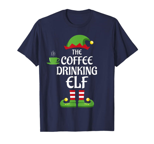 Coffee Drinking Elf Family Matching Group Christmas T-Shirt