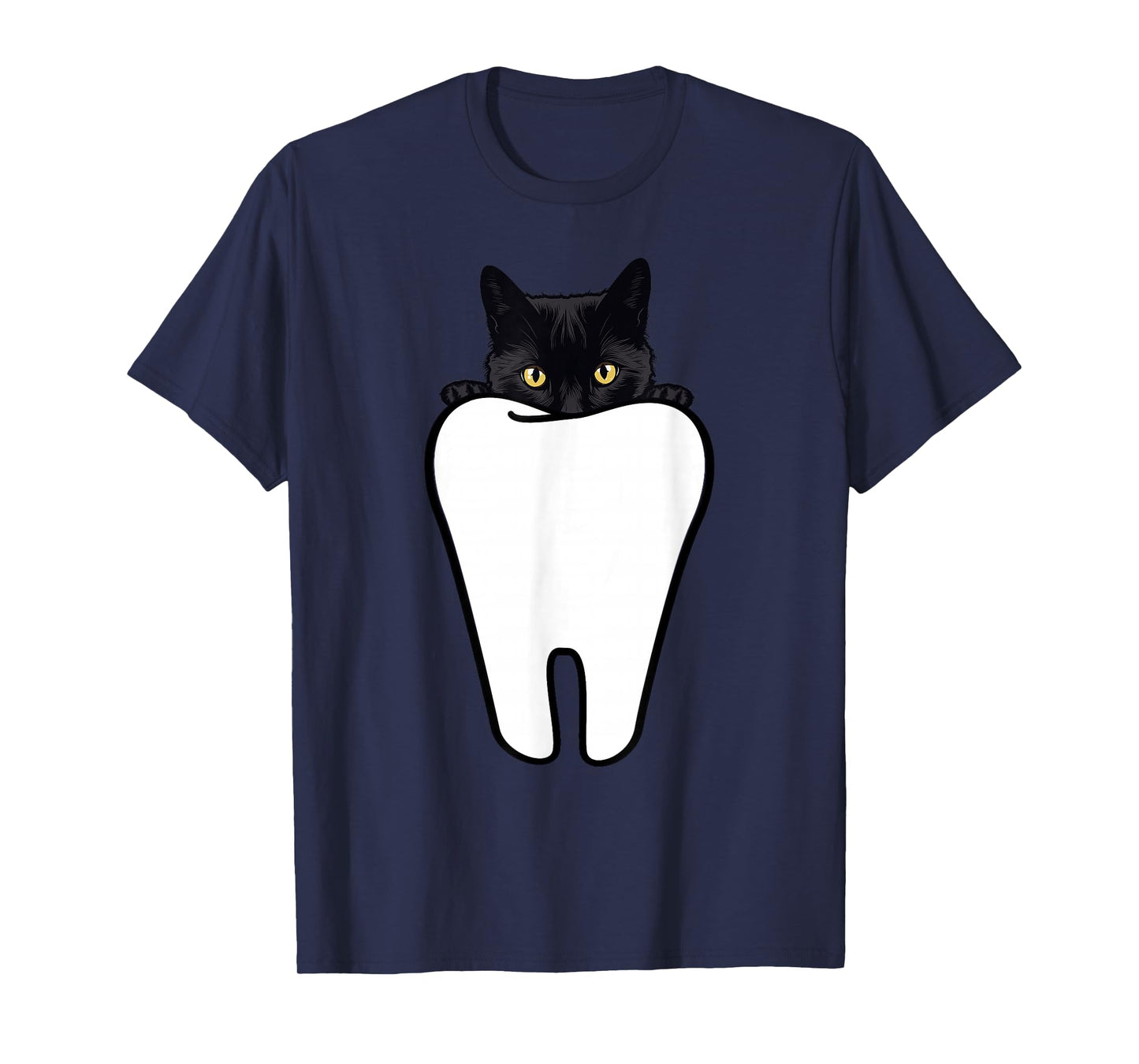 Peeking Black Cat Tooth Funny Dental Halloween Dentist Treat T-Shirt
