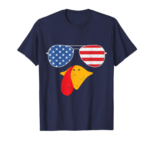 Vintage Turkey Sunglasses American Flags Funny Thanksgiving T-Shirt