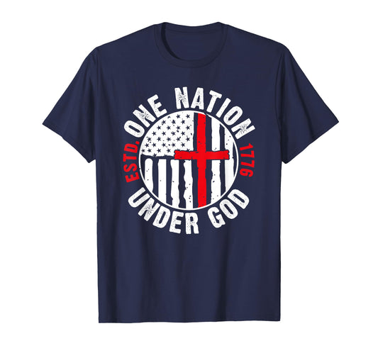 One Nation Under God - Est. 1776 - Cross & Flag T-Shirt