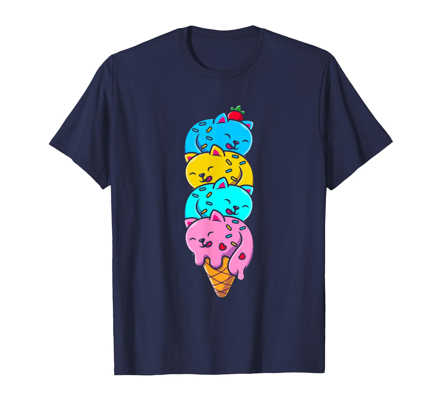 Cat Funny Cute Cat Ice Cream Woman Cute Men Kids T-Shirt