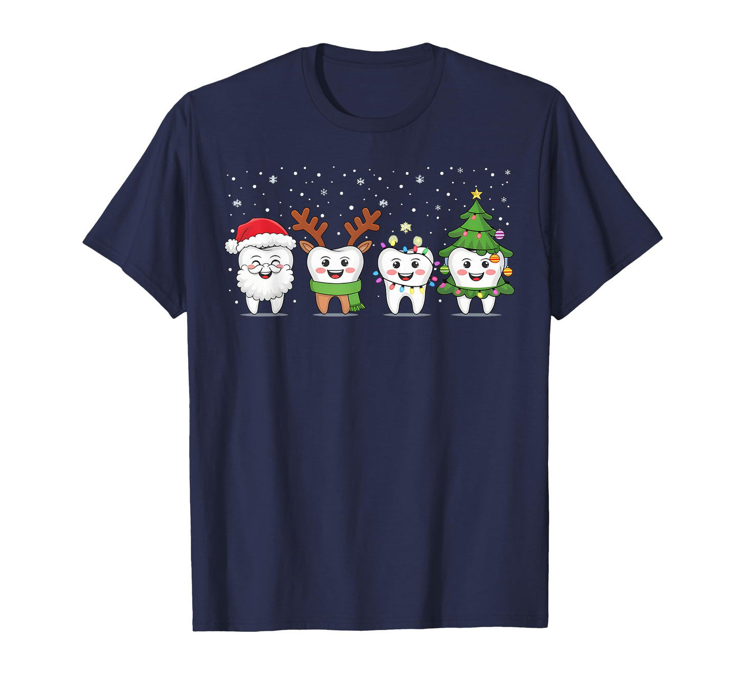 Cute Christmas Dental Tooth Characters Fun Holiday Dentist T-Shirt