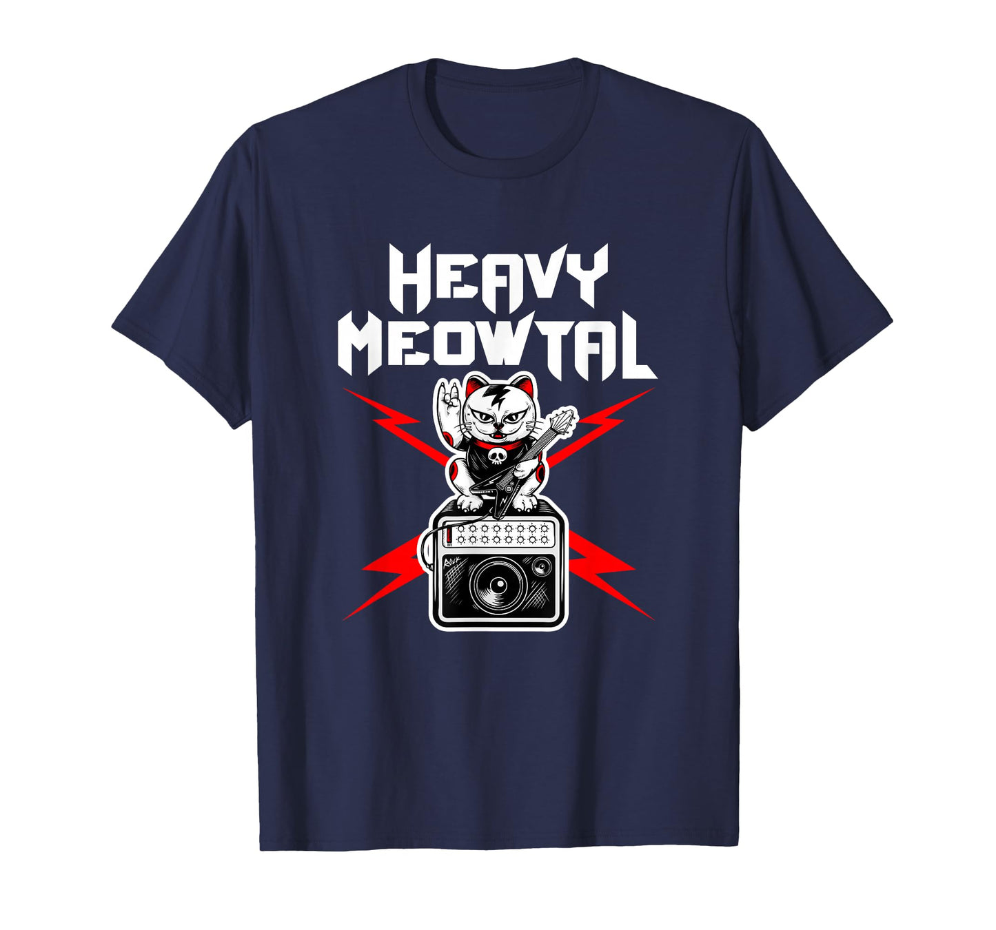 Heavy Meowtal Cat Metal Music Rock Guitarist Bassist T-Shirt