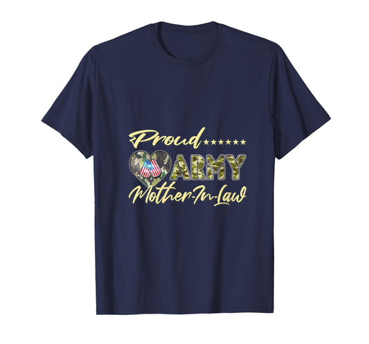 Womens Proud Army Mother-In-Law US Flag Dog Tag Military Mom Family V-Neck T-Shirt