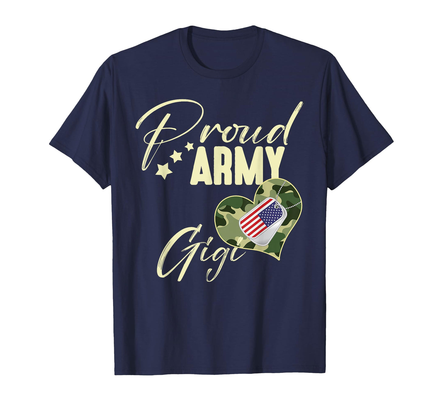 Proud Army GIGI Camouflage Dog Tag USA American Flag Women Men T-Shirt