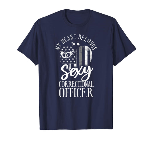 Correctional Officer Girl Girlfriend Wife Heart USA Flag T-Shirt