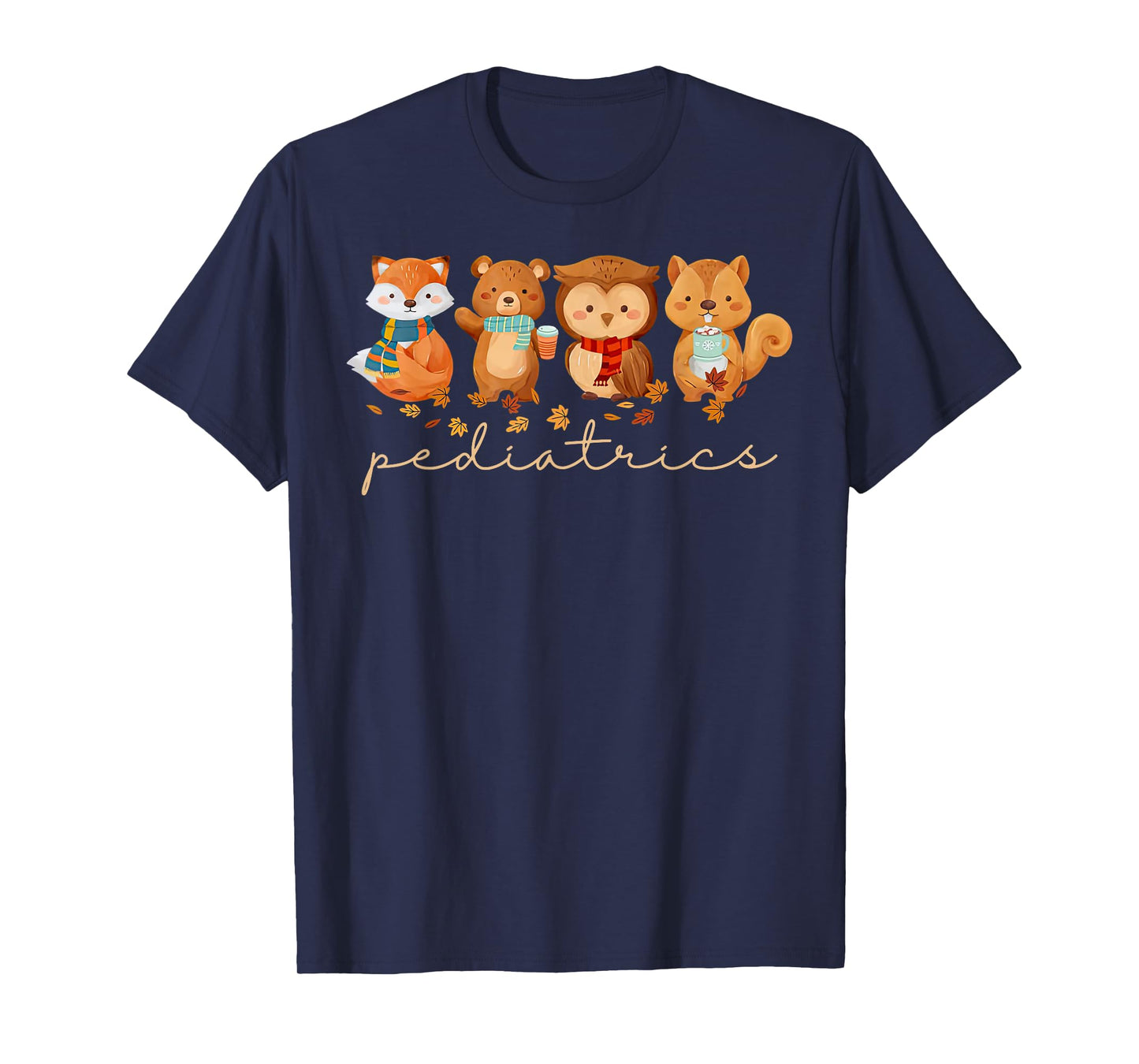 Cute Animals Pediatric Nurse Leaves Fall Thanksgiving PEDS T-Shirt