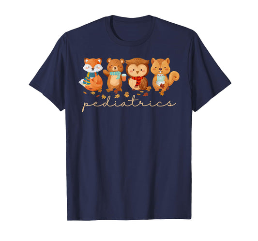 Cute Animals Pediatric Nurse Leaves Fall Thanksgiving PEDS T-Shirt