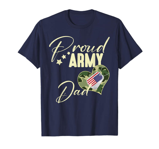 Proud Army DAD Camouflage Dog Tag USA American Flag T-Shirt