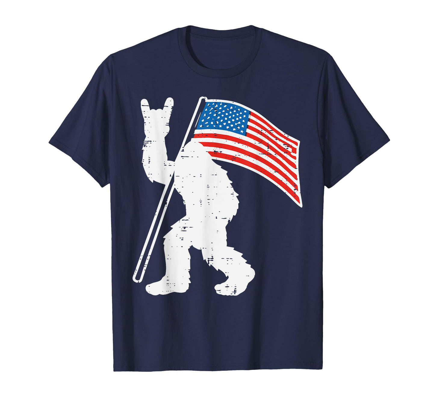 Bigfoot America Flag Rock Hand Rocker Sasquatch Men Boys Kid T-Shirt