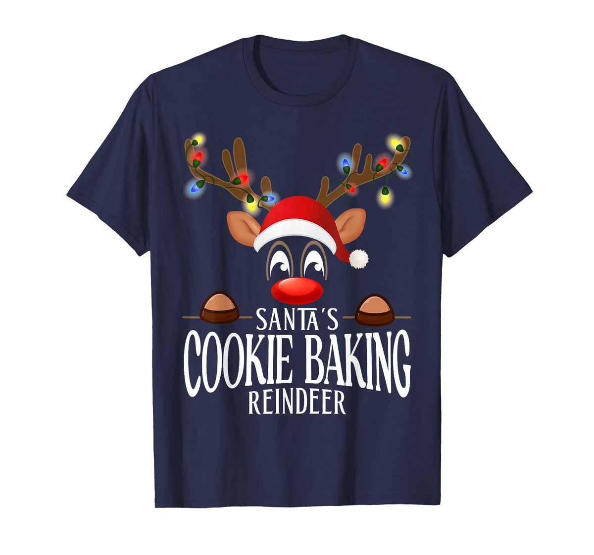 Santa's Cookie baking Reindeer Funny XMas Matching PJS T-Shirt