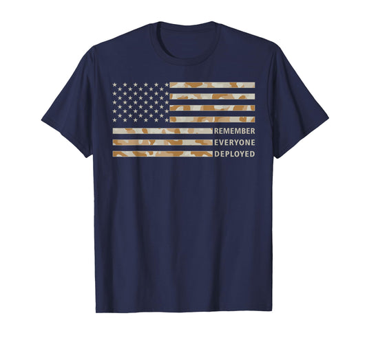 RED Friday Remember Everyone Deployed Military Camo Flag Tan T-Shirt