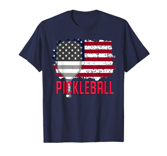 US American Flag Pickleball Lover Player Paddle Men Women T-Shirt
