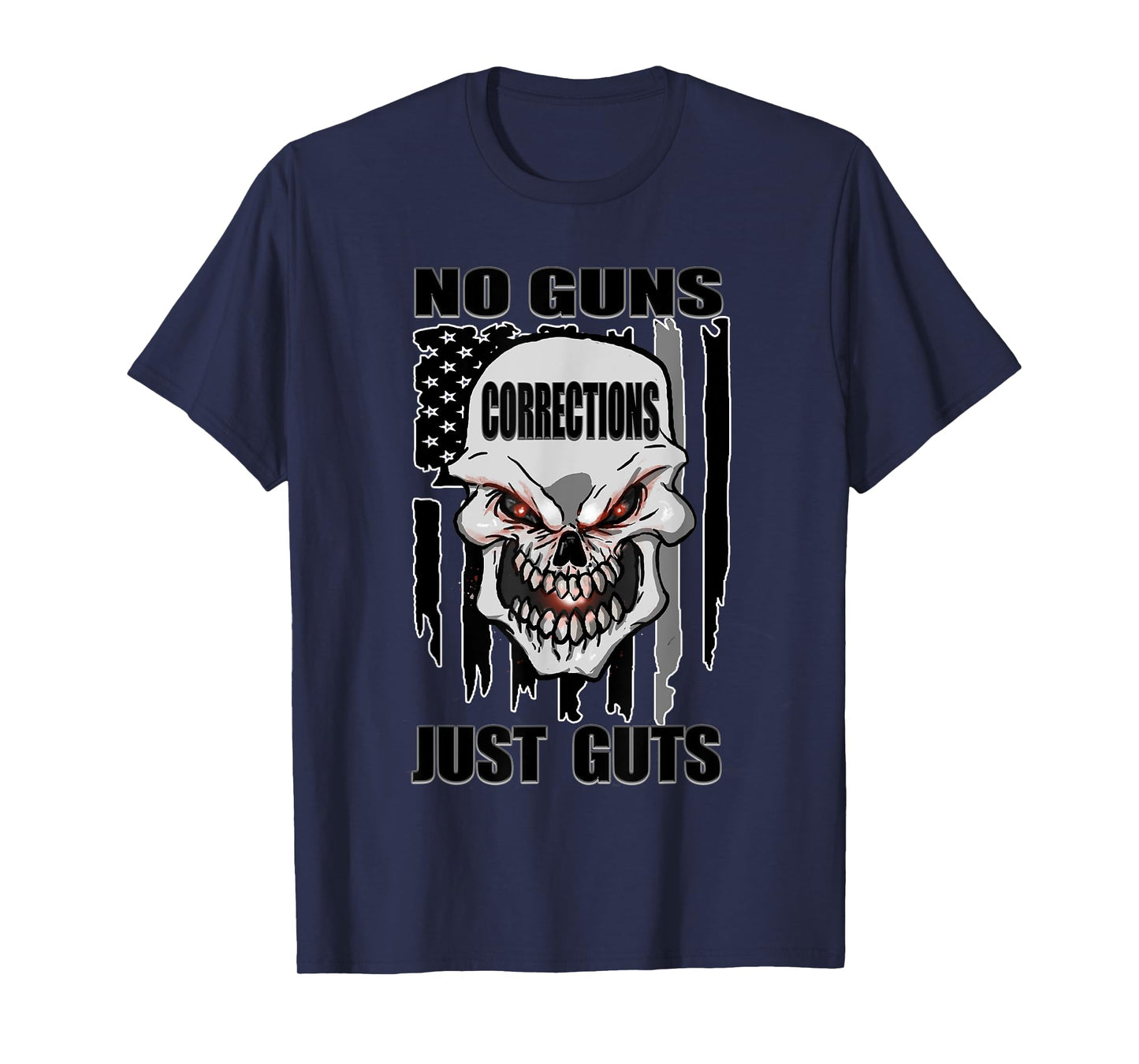 Corrections Officer No Guns Just Guts US Flag Silver Line T-Shirt