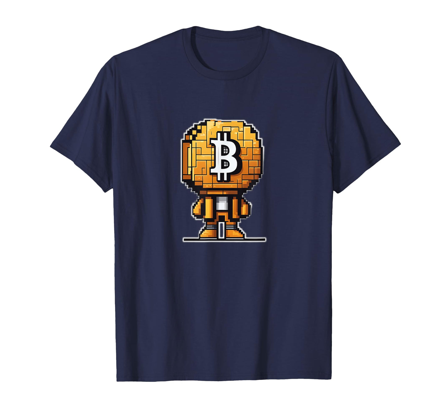 Pixelated bitcoin-head character cryptocurrency bitcoiner T-Shirt