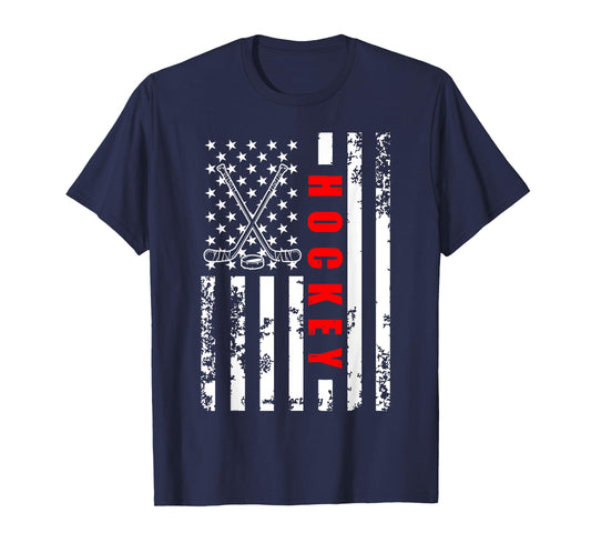 US American Flag Hockey Patriotic for men women kids Hockey T-Shirt