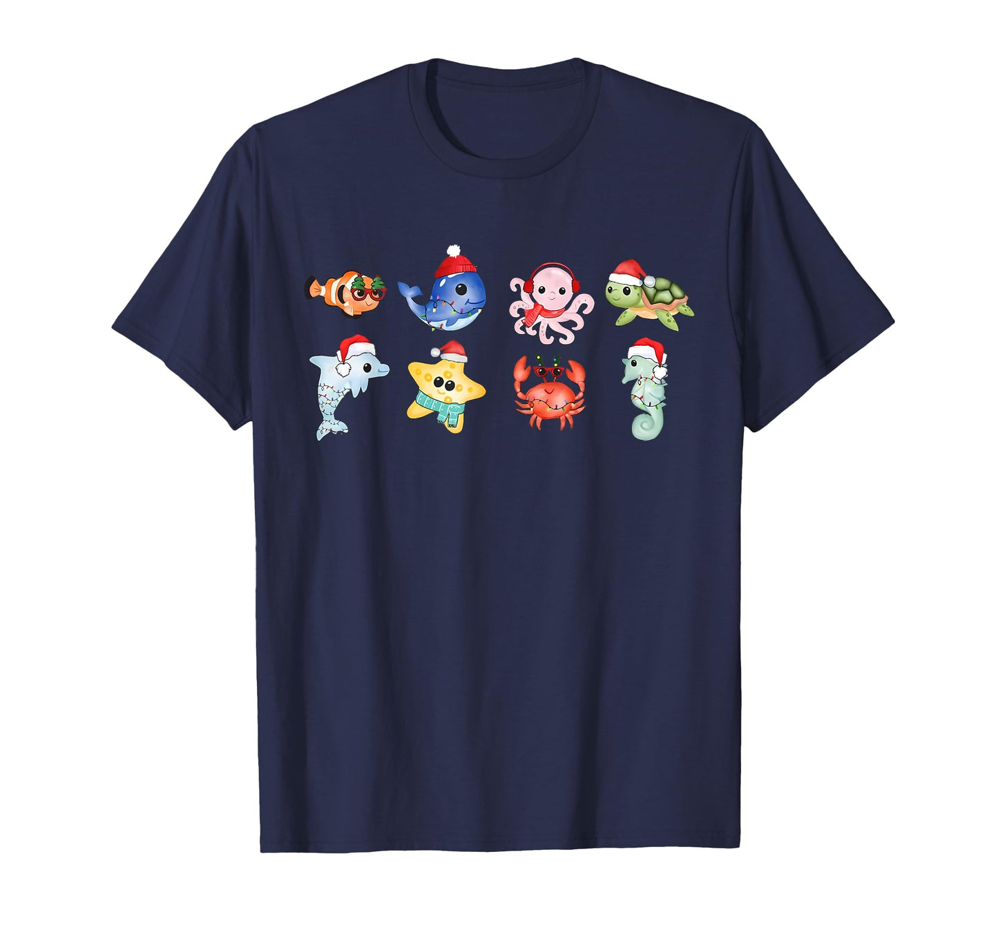 Cute Sea Animal Christmas Santa Hat Sea Turtle Ocean Animal T-Shirt