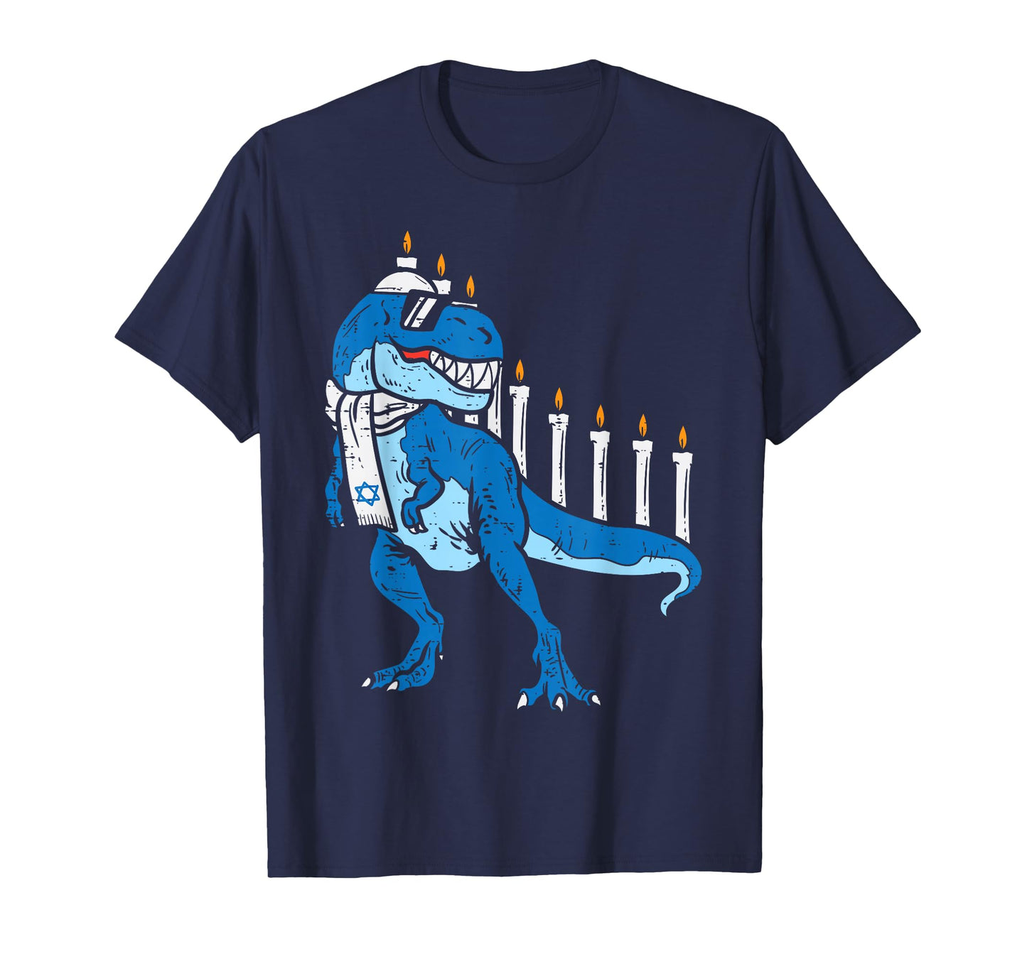BoredKoalas Hanukkah Shirts Jew Chanukah Gifts Trex Dinosaur Menorah T-Shirt Unisex Kids Boys Black Short Sleeve Classic Fit Cotton Polyester