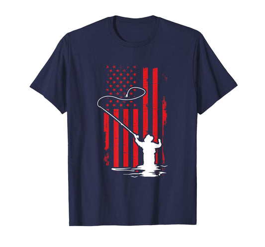 Retro American Flag Fly Fishing Gift Trout Fishing Gift Men T-Shirt