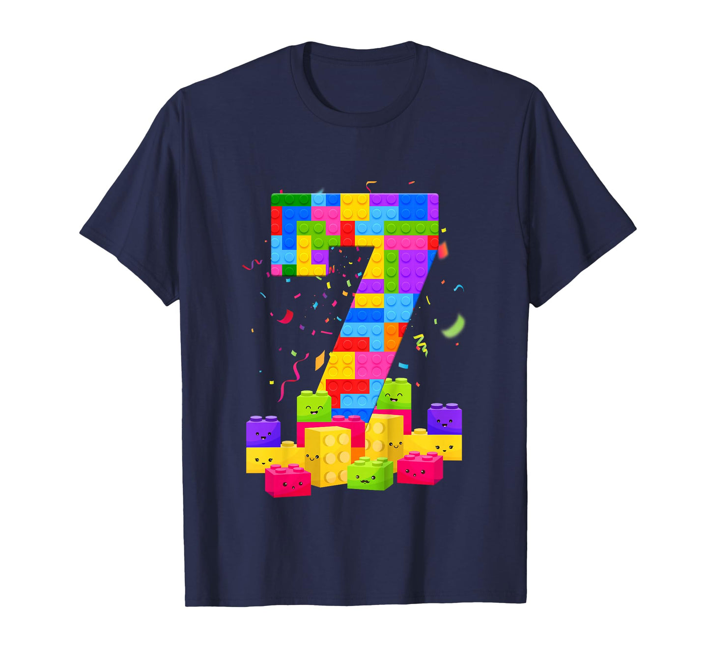 7 Years Old Builder Boy Girl Building Blocks 7th Birthday T-Shirt