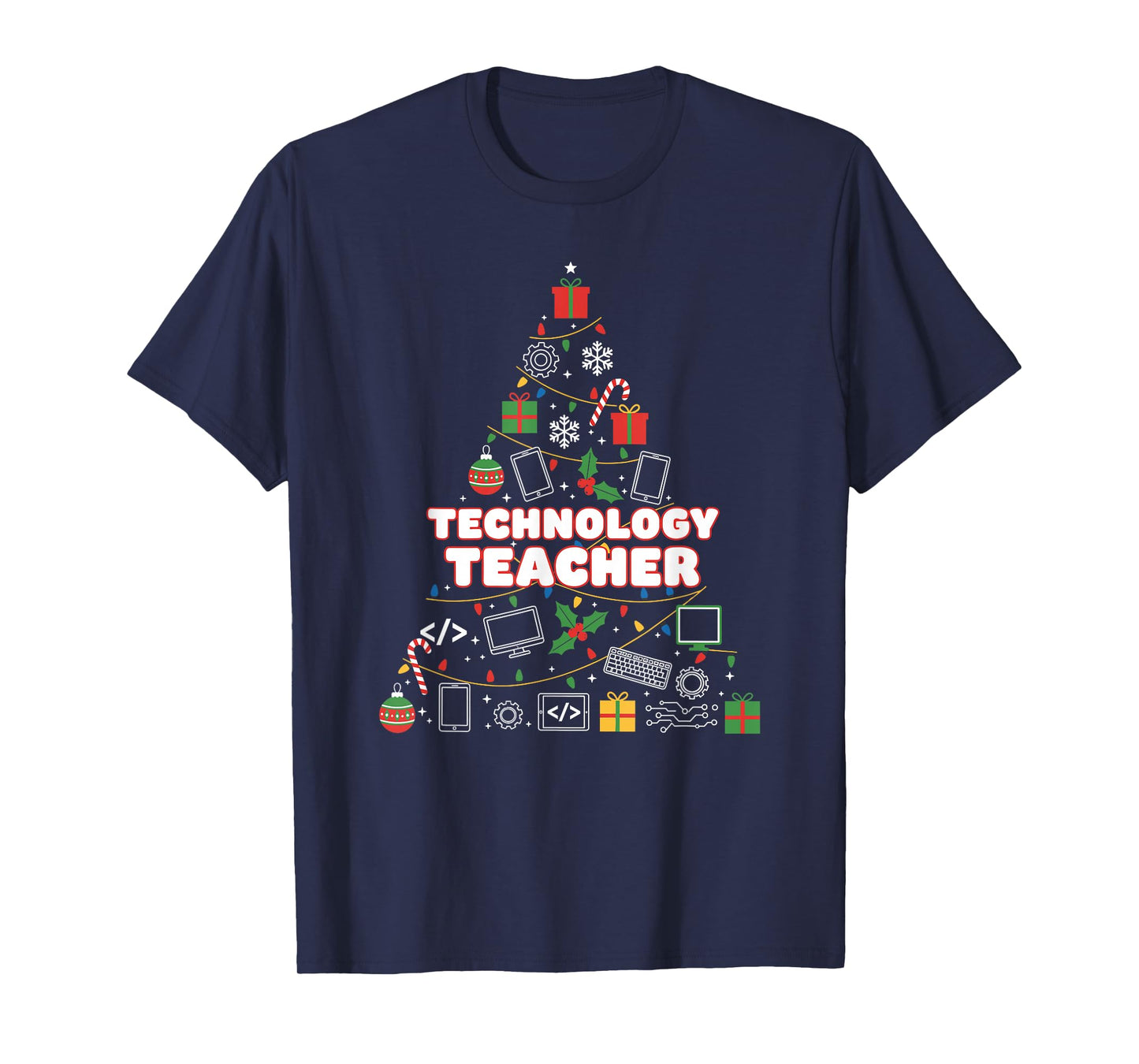 Funny Technology Teacher Christmas Tree Lights Womens Mens T-Shirt