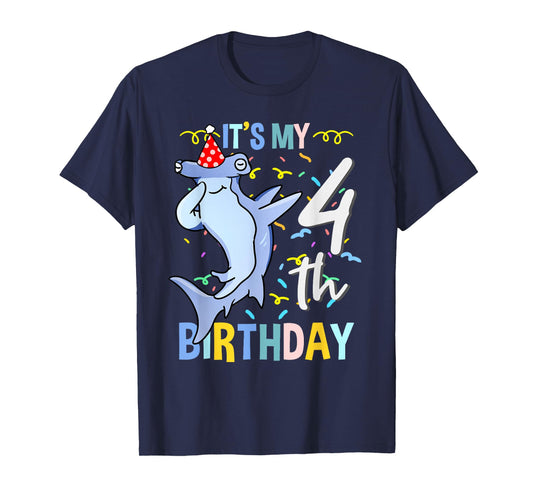 Its My 4th Birthday Dabbing Hammerhead Shark T-Shirt