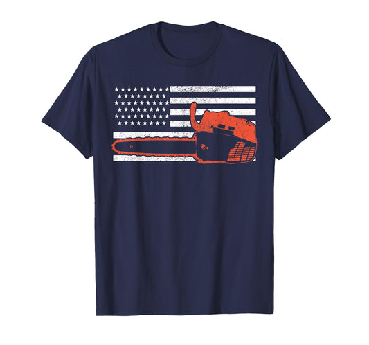 American Flag Lumberjack Chainsaw Gift T-Shirt
