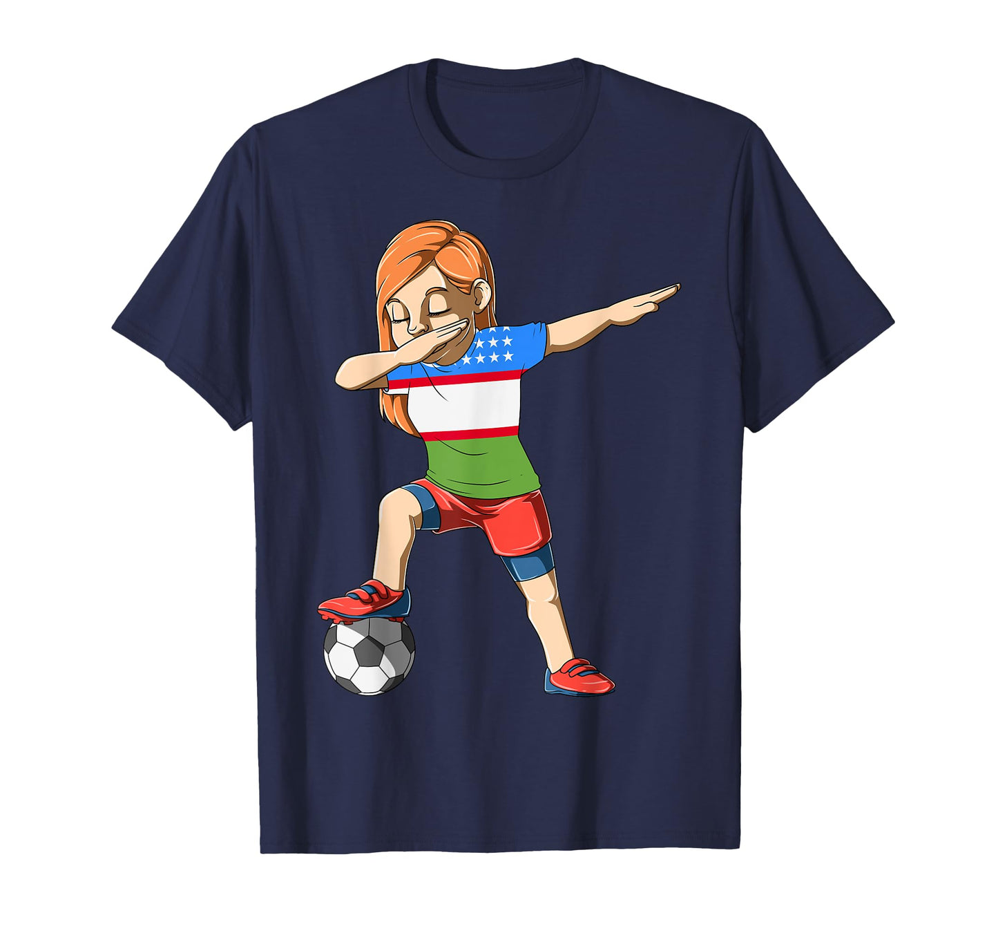 Dabbing Soccer Girl Uzbekistan Jersey Uzbek T-Shirt