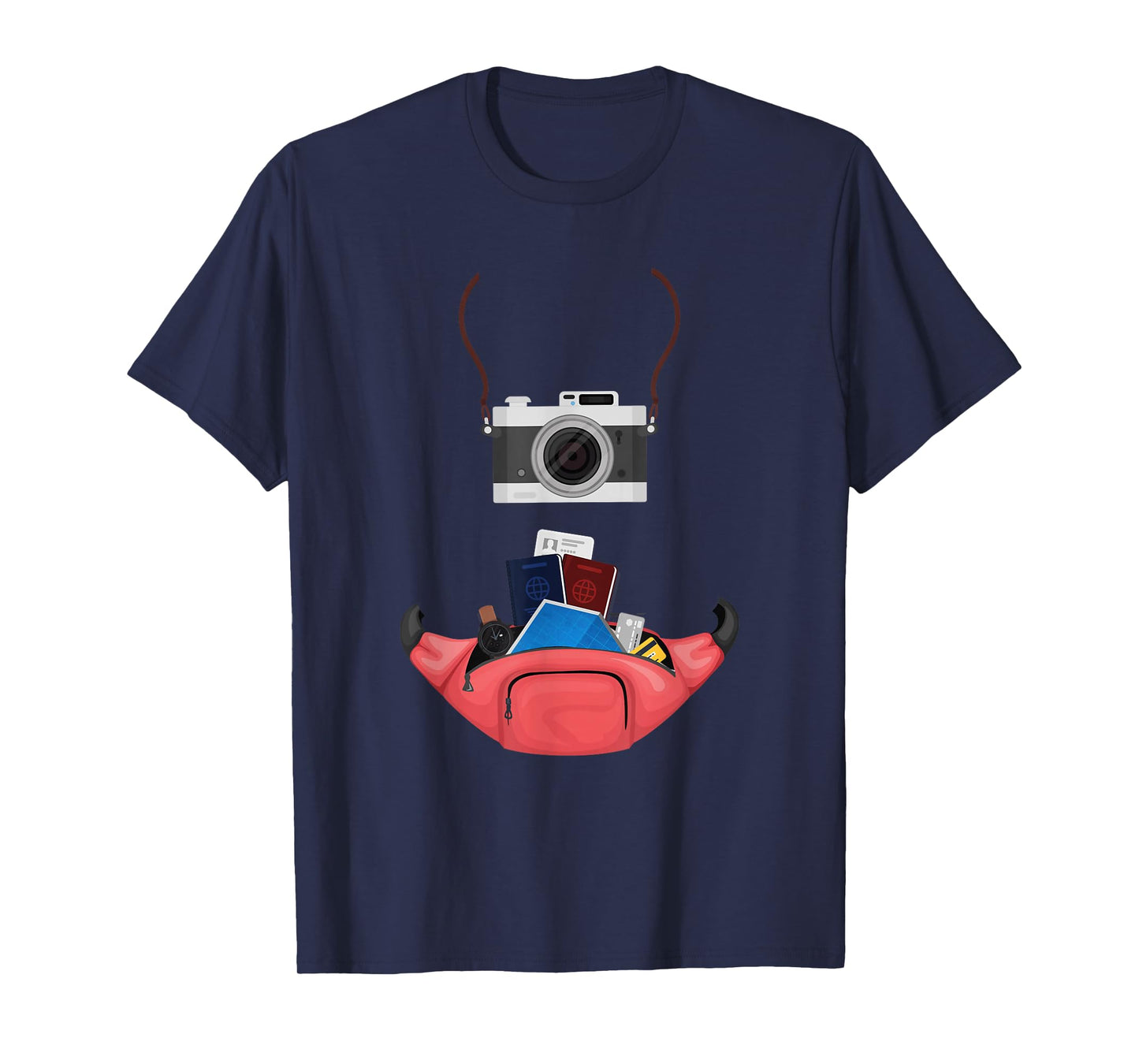 Tourist Spirit Day Camera Passport Map and Camera Tourism T-Shirt