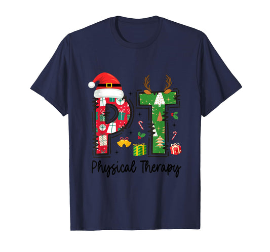 Christmas Physical Therapy Ls Unisex-Adults T-Shirt Grey Small Classic Fit Short Sleeve Graphic Cartoon Holiday Physical Therapy Therapist Xmas T-Shirt