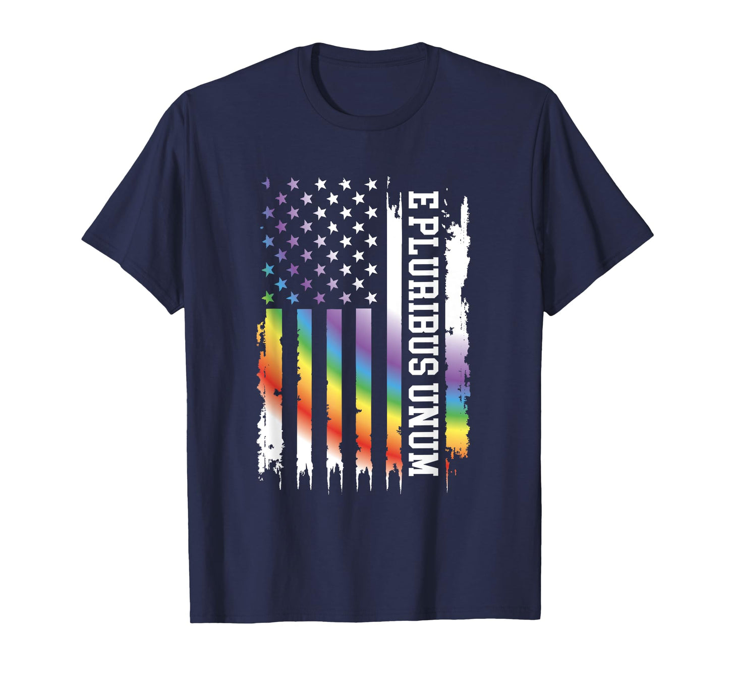 E Pluribus Unum United States Distressed Rainbow w US Flag T-Shirt