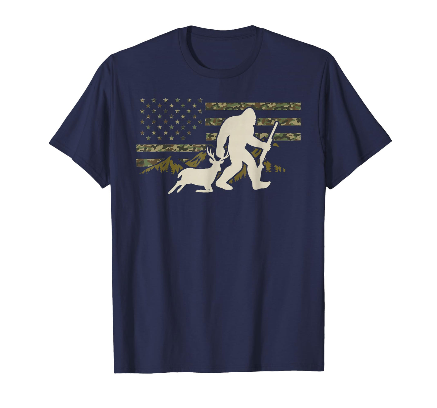 Bigfoot Deer Hunting Camo USA Flag Deer Hunting Buck Season T-Shirt