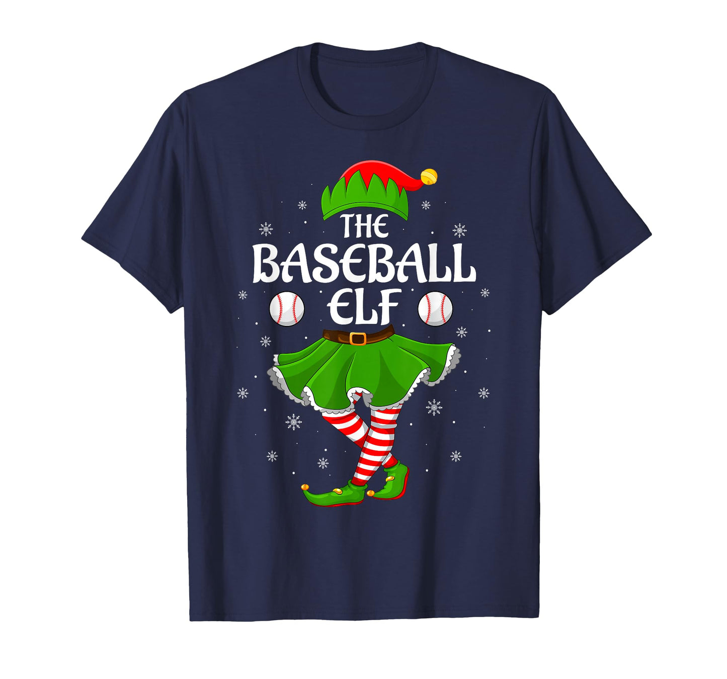 Baseball Elf Christmas Family Girls Women Elf Squad Xmas T-Shirt