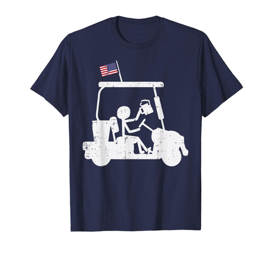 Golf Cart US Flag Funny Golfing Patriotic Golfer Dad Men T-Shirt